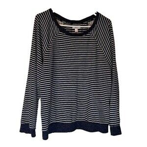 Nicole Miller Normcore Cozycore Blue/White Stripe Long Sleeve Round Neck Top XL